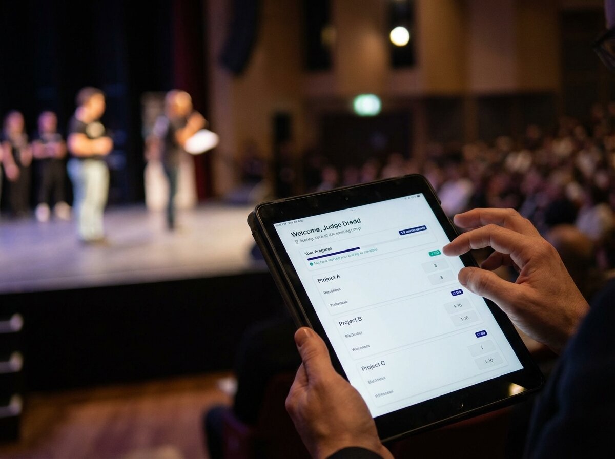 Judge using tablet to score contestants at an event