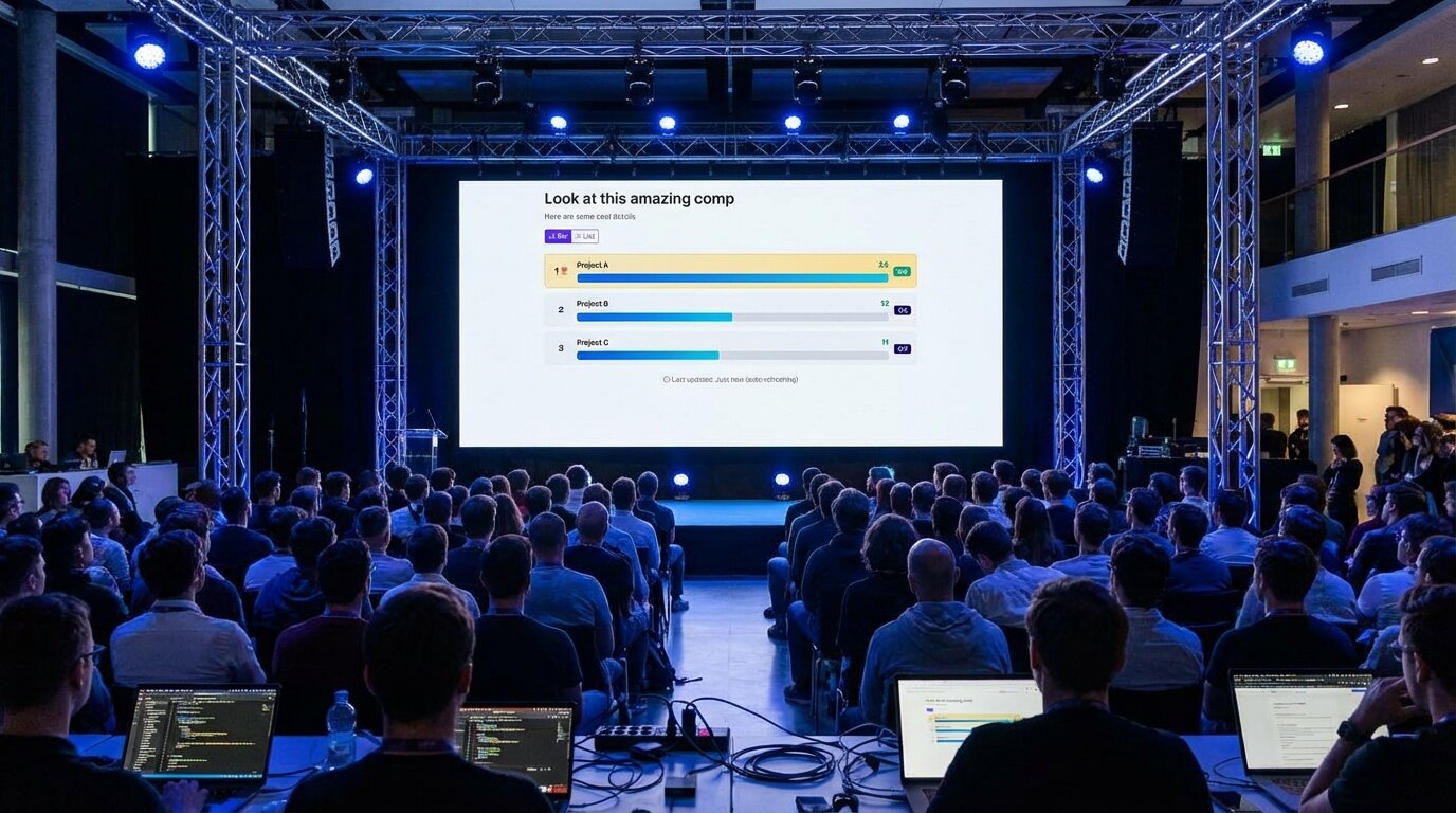 Live leaderboard displayed on big screen at a hackathon venue