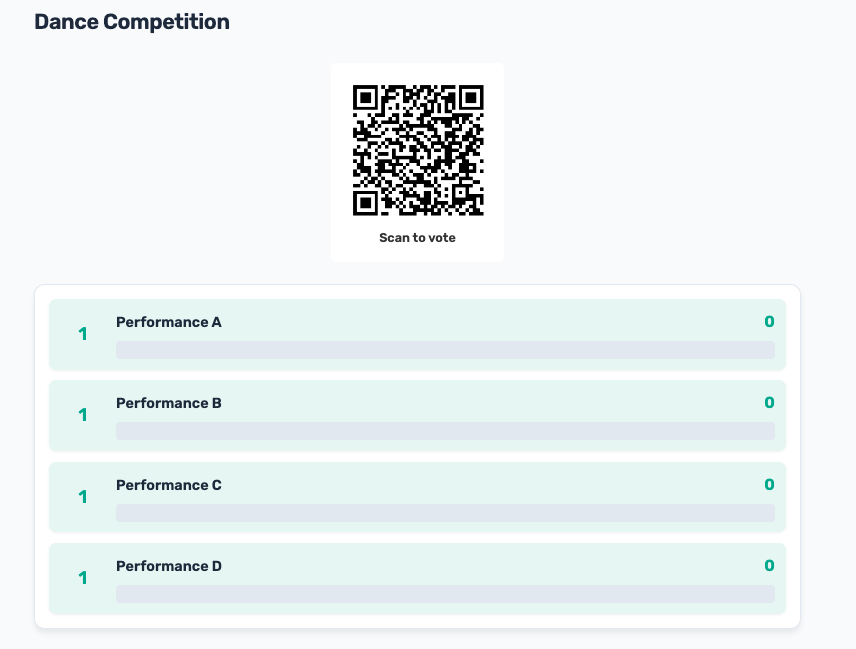 Public leaderboard with built-in QR code, before any votes