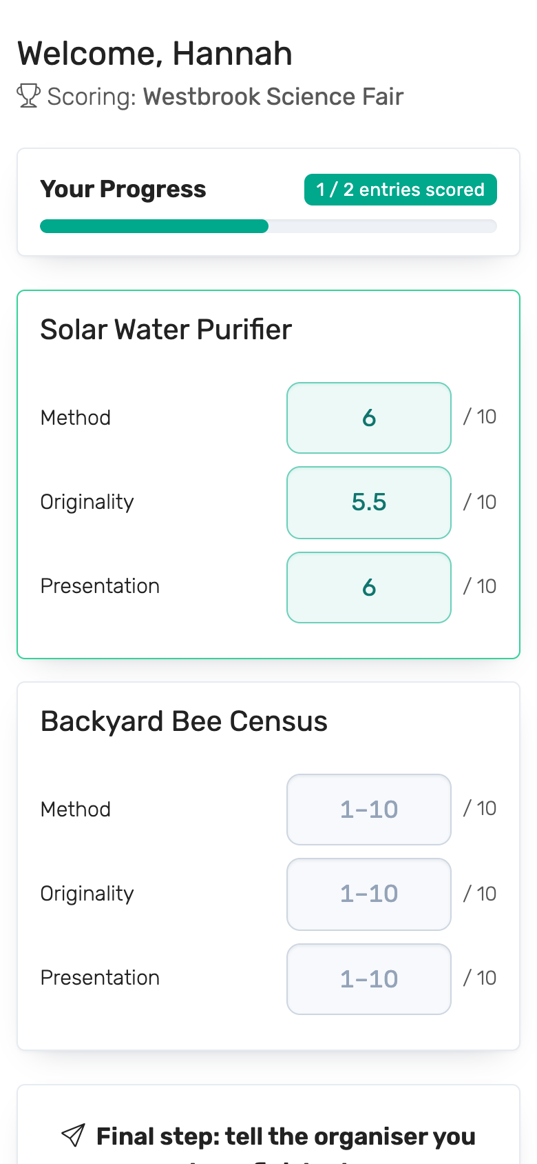 A small competition on a phone: both entries listed on one page
