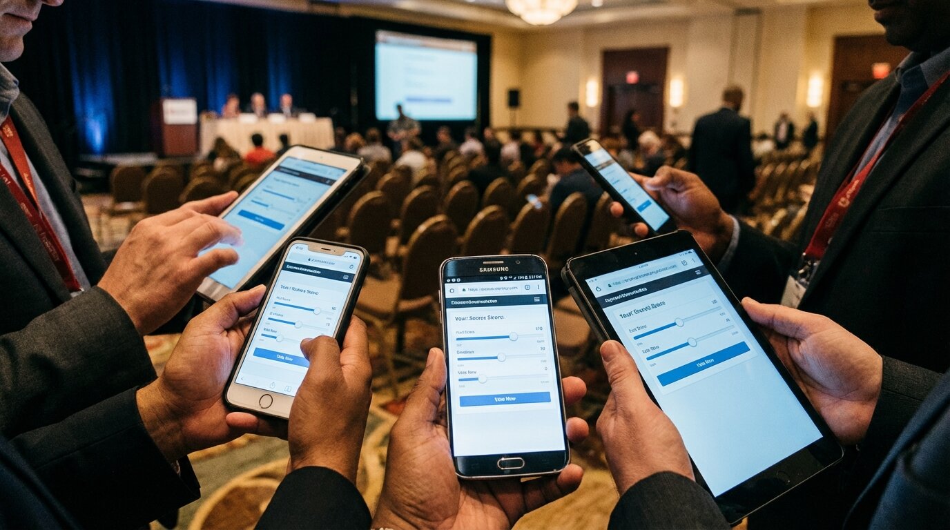 Feature screenshot: Multiple devices showing audience voting interface