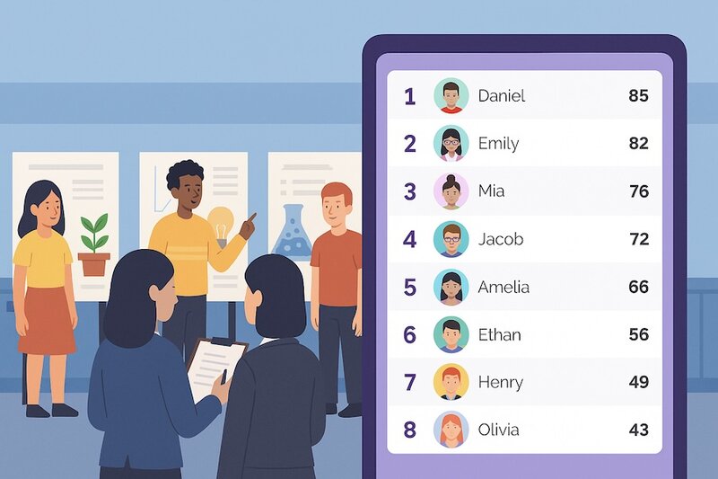 Science fair judging in action