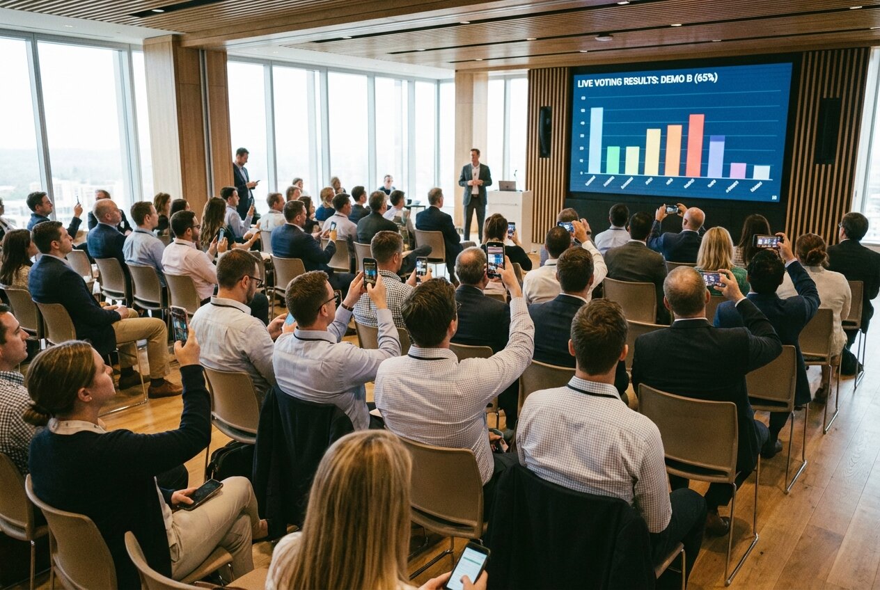 Feature screenshot: Corporate event with audience voting on presentations