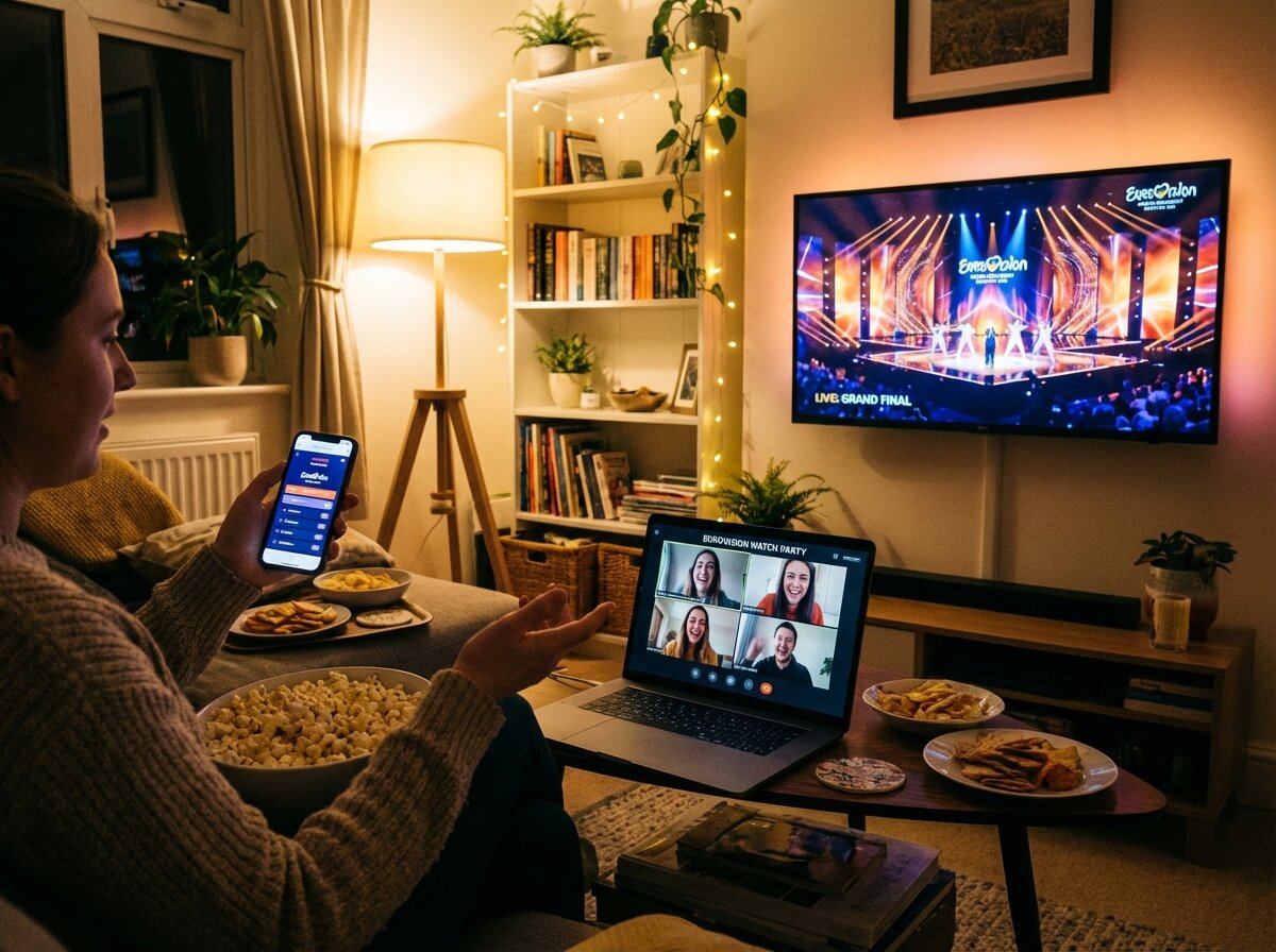 Feature screenshot: Friends on video call voting together during Eurovision